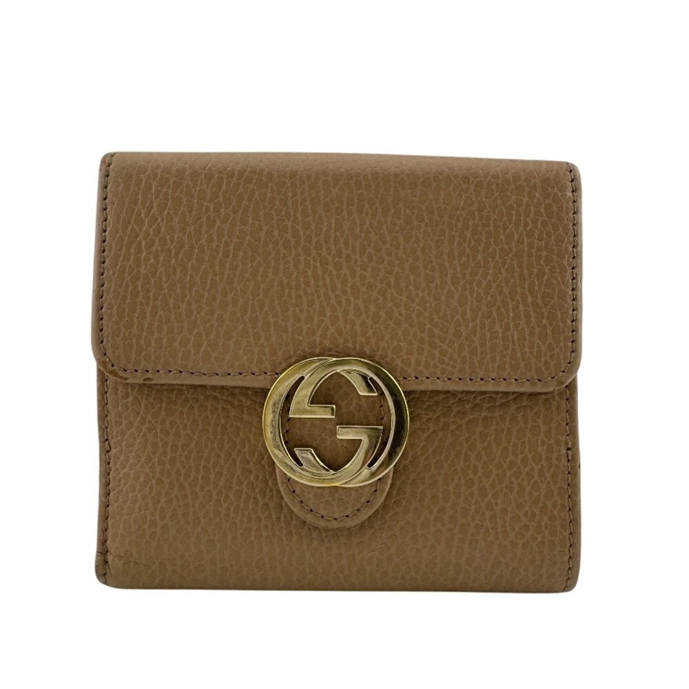 GUCCI 615525 Interlocking G Leather Bi-fold Wallet, Beige